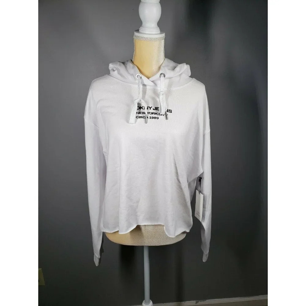 DKNY Logo Cropped Sweatshirt Hoodie Womens Size L
